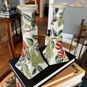 Set of 2 Porcelain Fruit Motif Candle Holders